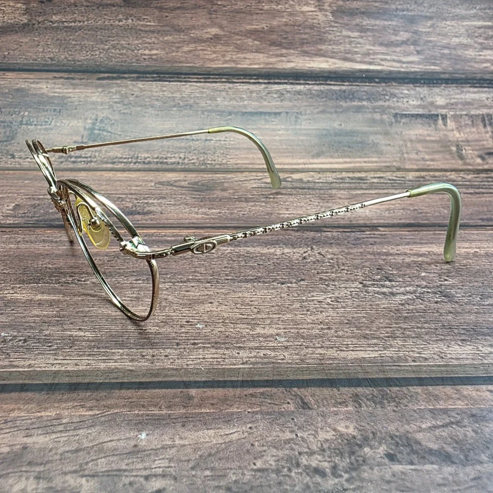 Christian Dior Vintage Gold Cat Eye Optical Glasses Frames 56-17 CD Logo